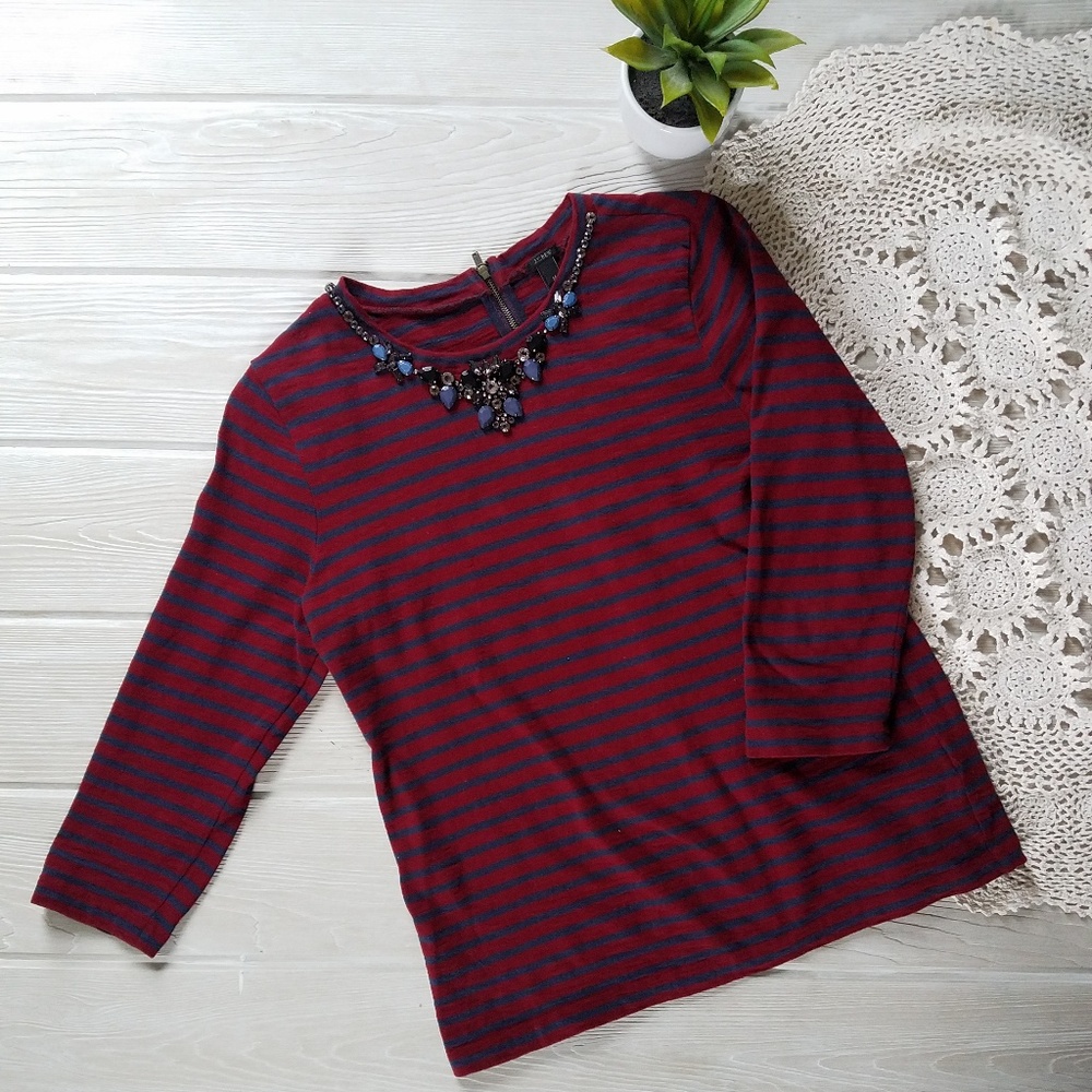 J. Crew Stripe Necklace Tee Shirt Top M